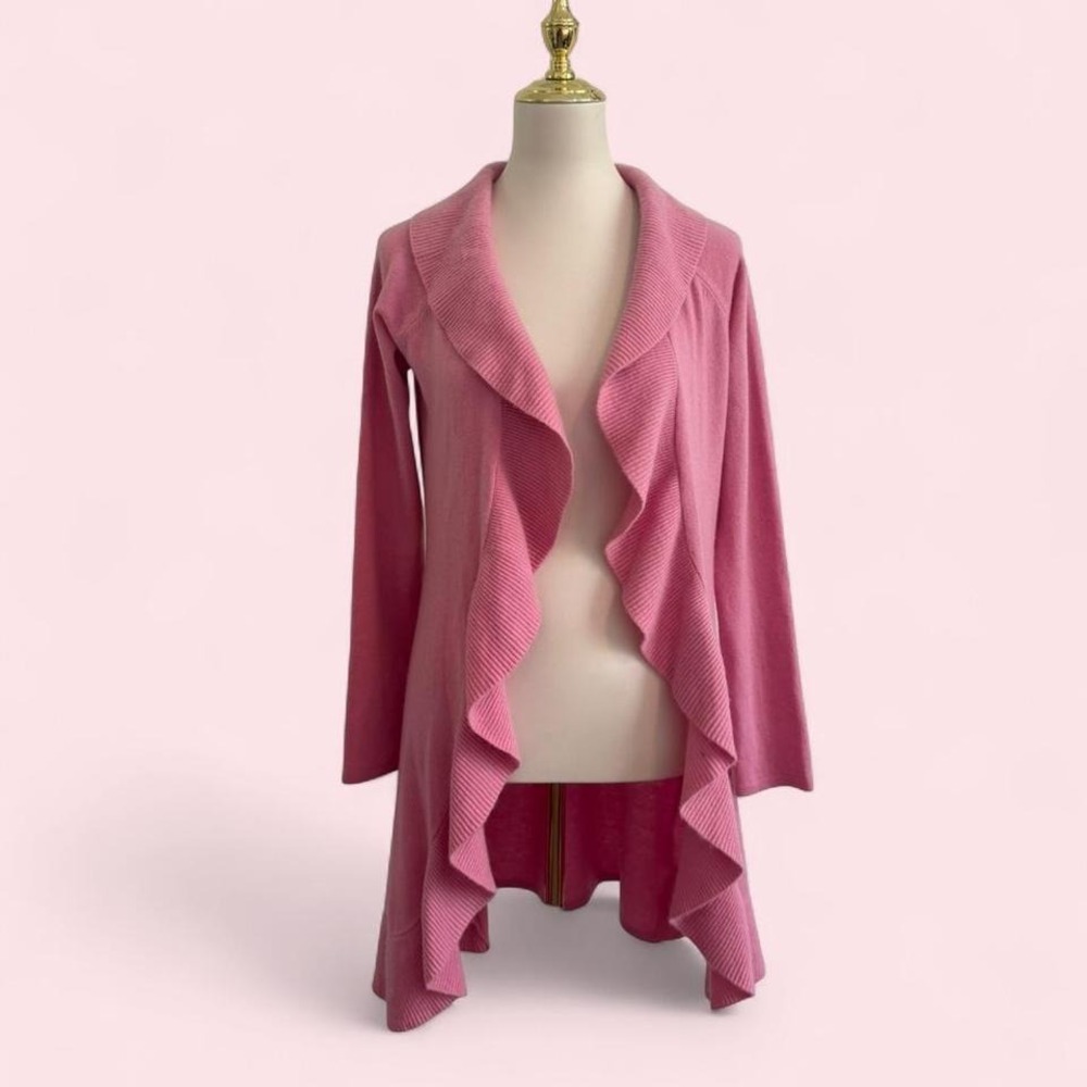 Pink Cashmere Ruffle Waterfall Cardigan — Size M